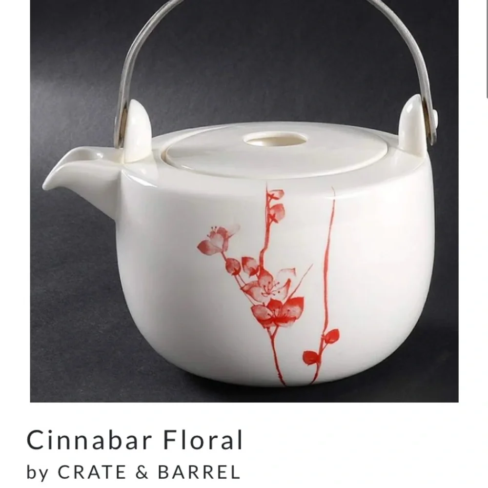 Crate & Barrel Cinnabar Floral Teapot